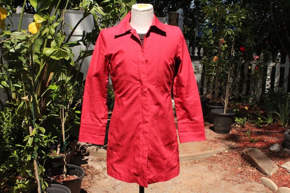 Mod Red Cotton Rain Coat Double Zipper Parka w Ch… - image 1