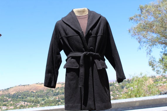 60s Black Wool Womens Overcoat Medium (Vintage / … - image 1