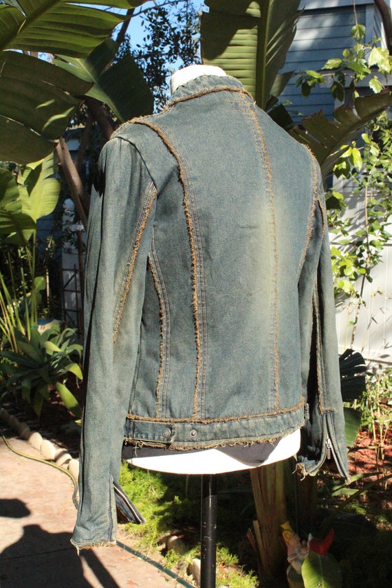 Blue Denim Motorcycle Jacket w Brown Shearling Li… - image 4