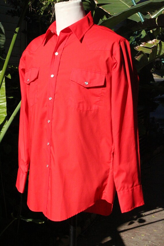 Vintage 60s Bright Red Western Cowboy Shirt NOS M… - image 4