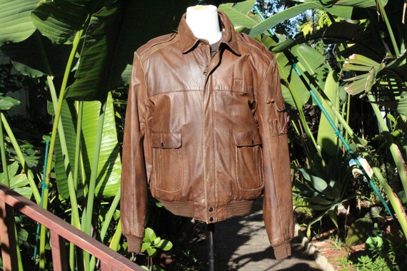 Vintage 80s Brown Leather Bomber Jacket JBL (vintage / 80s