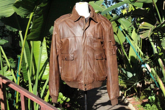 Vintage 80s Brown Leather Bomber Jacket JBL (Vint… - image 1