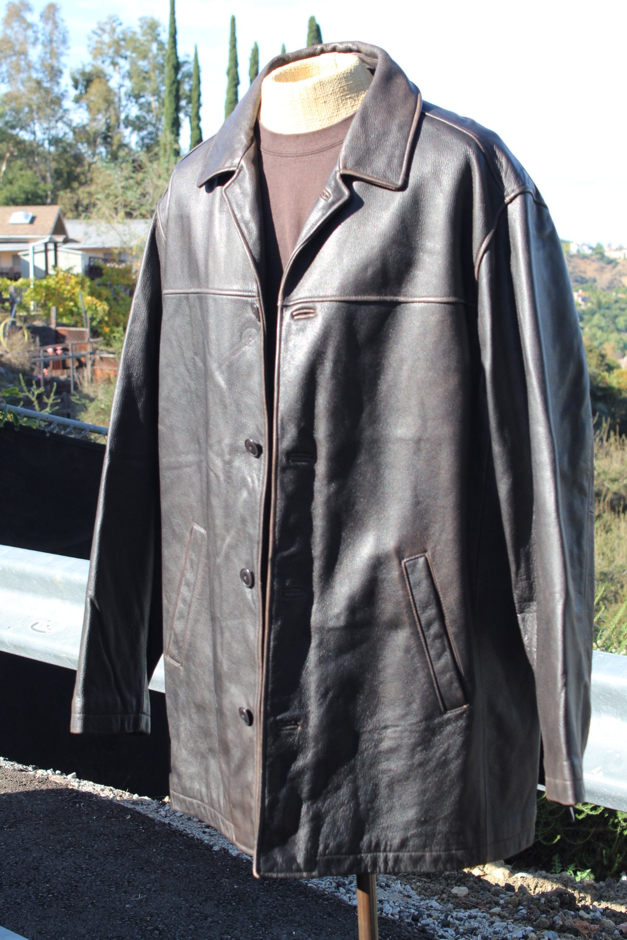 Vintage Dark Brown Leather Eddie Bauer XL Button up Coat (vintage