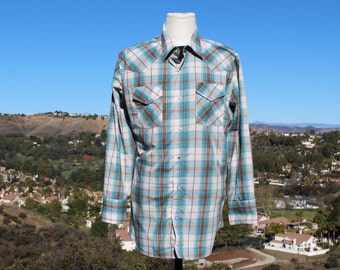 Vintage 70s Western Blue / White Plaid Shirt (Vintage / 70s)