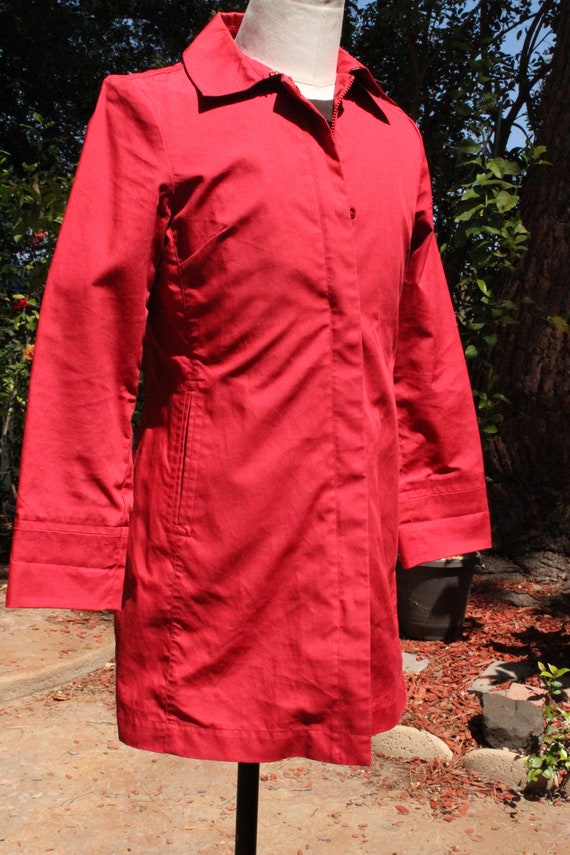 Mod Red Cotton Rain Coat Double Zipper Parka w Ch… - image 5