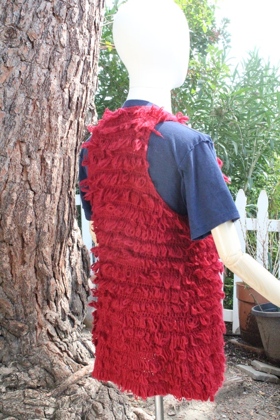 Fluffy Red Long Knit Vest (Vintage / 70s) - image 5