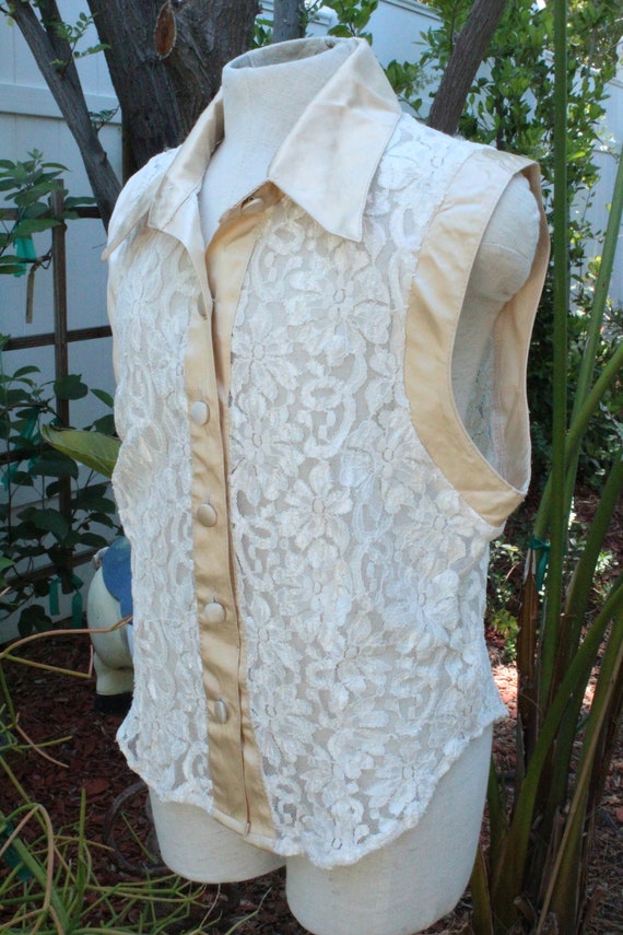 70s White Lace Satin Tiska Shirt Made in USA (Vin… - image 2