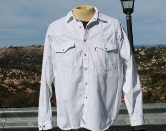 Large White Cotton Levi's Western Snap Shirt (Vintage / 80s / Levi's)