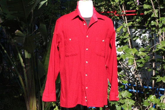 Vintage 80s Red Wool Work Shirt w Pockets (Vintag… - image 1