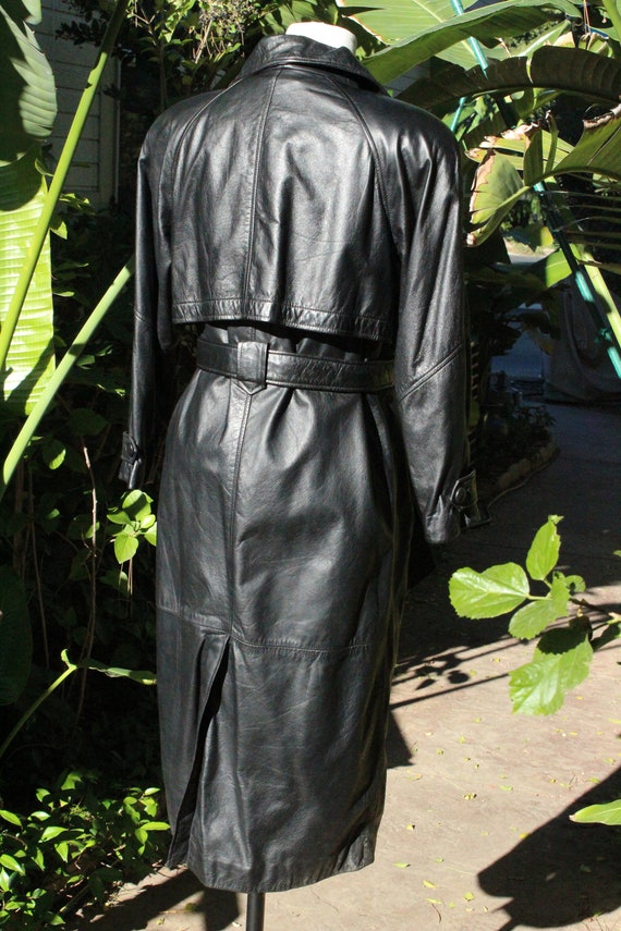 Long Vintage Wilsons 80s Black Leather Trench Coa… - image 6