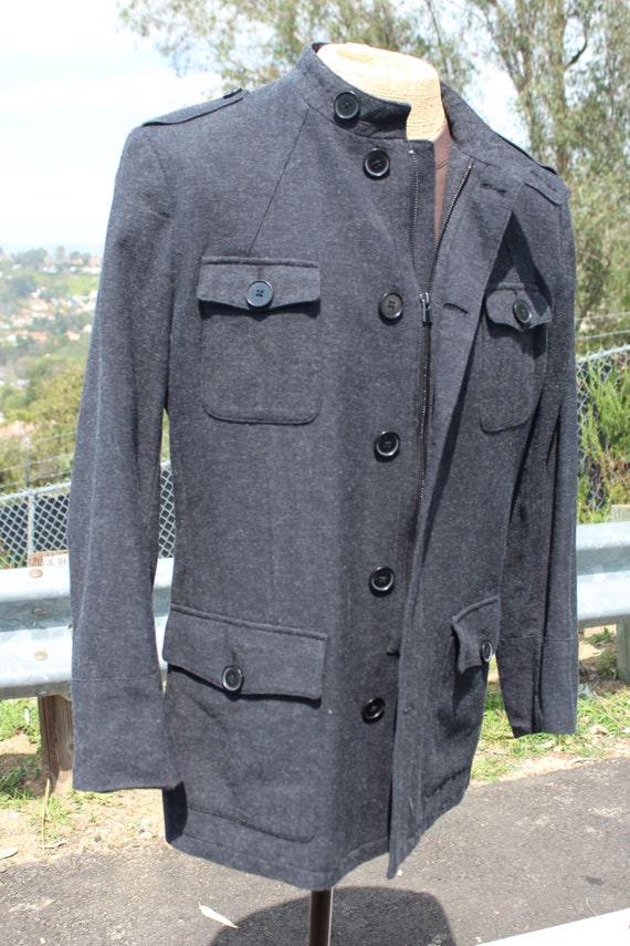 Vintage Black Wool Luxury Field Jacket Overcoat X… - image 2