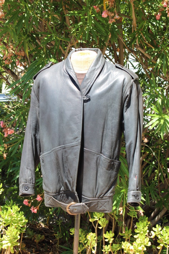 80s Black Leather Motorcycle Womens Jacket (Vinta… - image 3