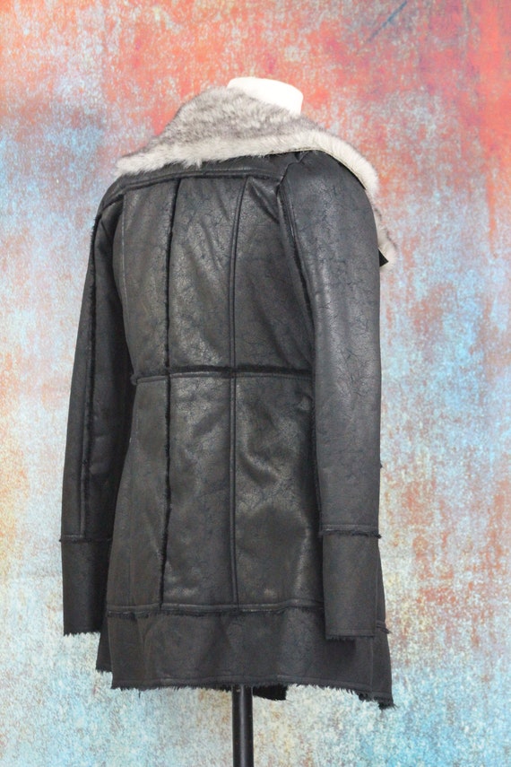 Black Vegan Shearling Double Breasted Coat with S… - image 6