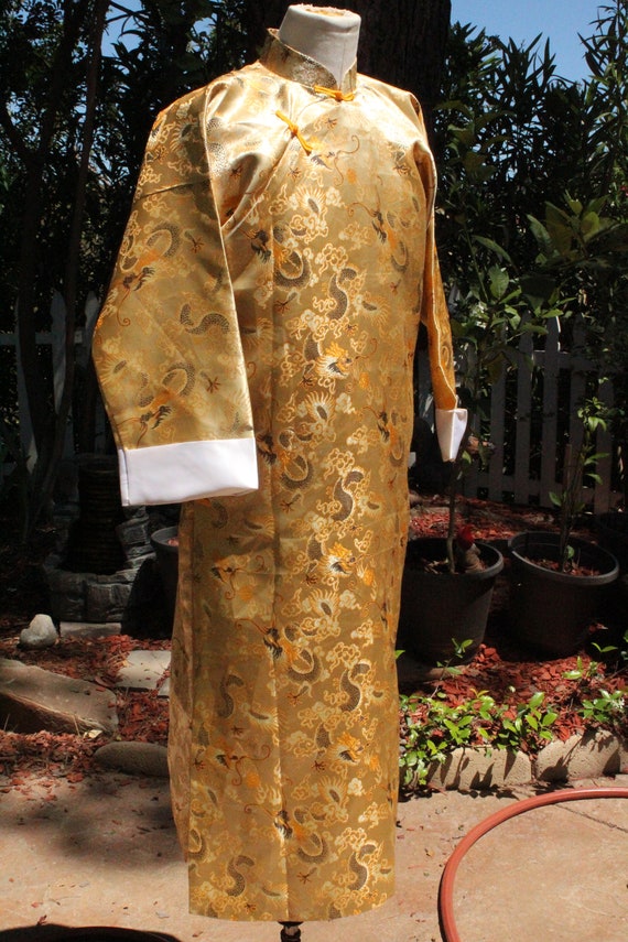 Golden Dragon Shiny Changshen Kimono Robe (Vintag… - image 2