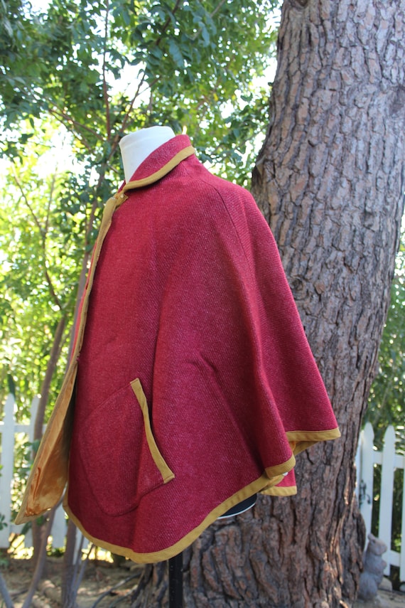 Vintage 60s Scarlet Red Wool Cape (Vintage / 60s) - image 3