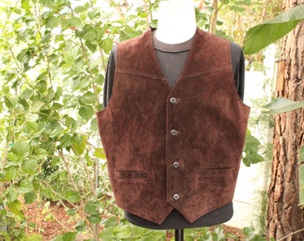 Gilet Wilson en cuir suédé marron vintage (vintage / années 80 / Wilson's)