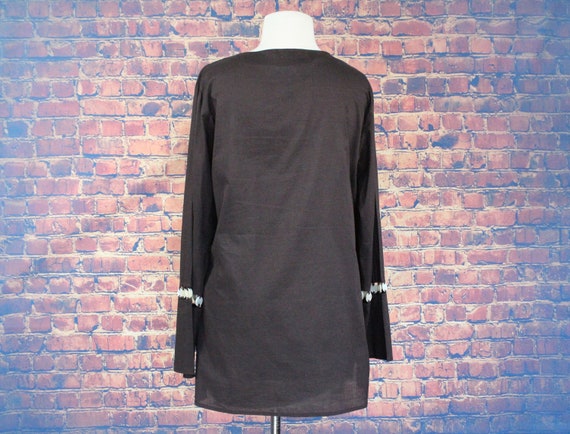 Shell Adorned Brown Cotton Boho Shirt Vintage 90s Marks /& Spencer