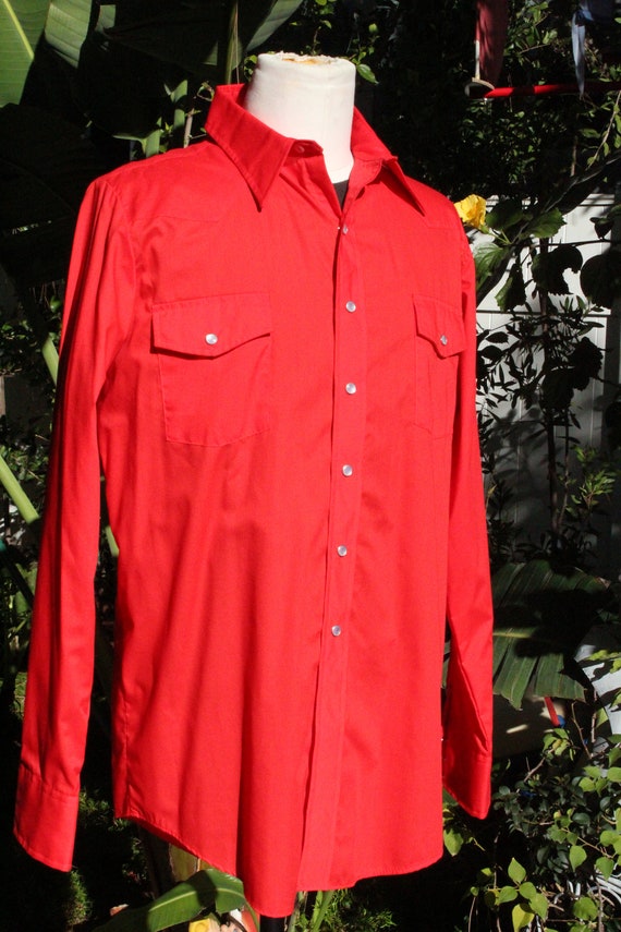 Vintage 60s Bright Red Western Cowboy Shirt NOS M… - image 3