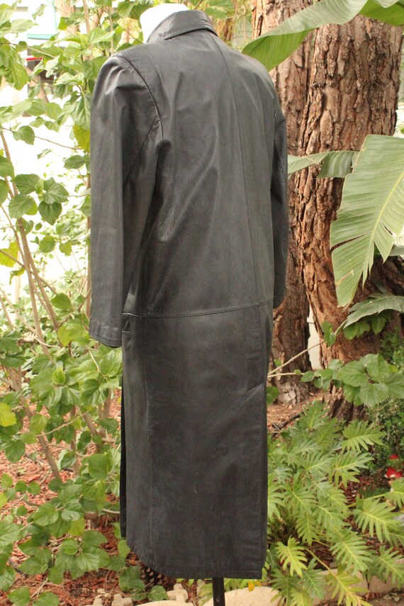 Long 80s Black Leather Vintage Trench Coat (Vinta… - image 4