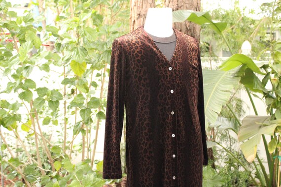 Long Vintage Velvet Cheetah Print Sweater w Shell… - image 2