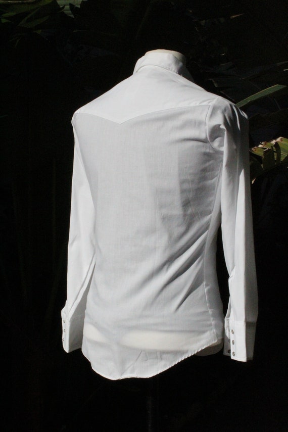 Vintage 60s White Pearl Snap Western Shirt 14 - 1… - image 6