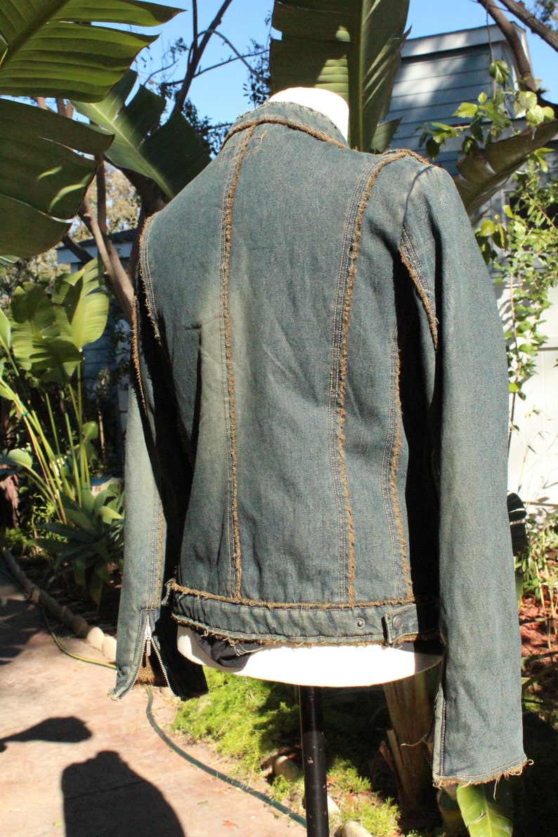 Blue Denim Motorcycle Jacket w Brown Shearling Lining Vintage / 80s zdjęcie 6