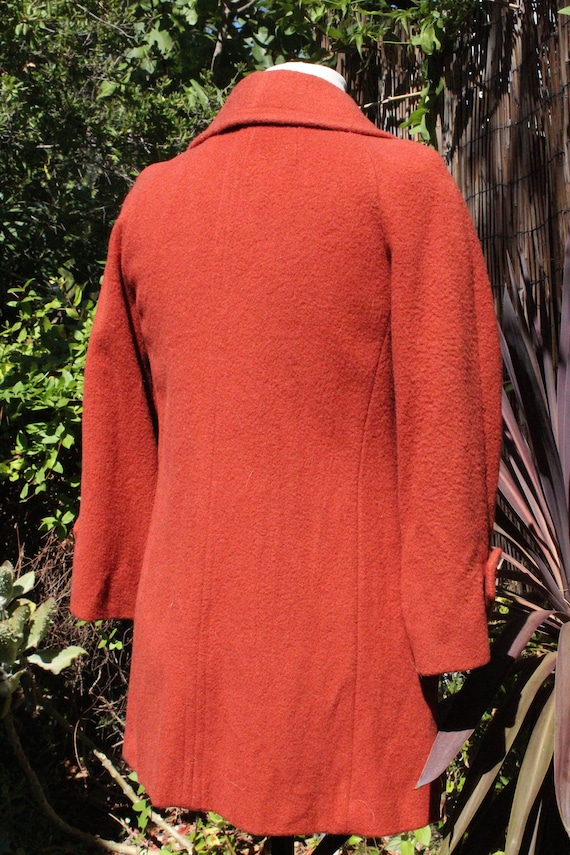 60s Pink Salmon Wool Double Breasted Trench Coat … - image 7