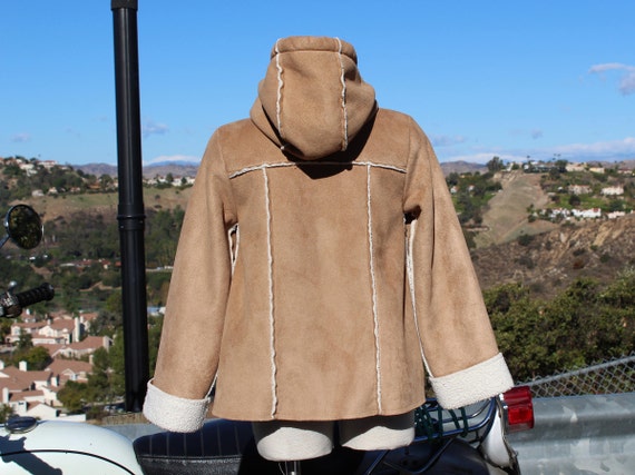 Kid's Vegan Brown Shearling Coat w/ Hood (Vintage… - image 4