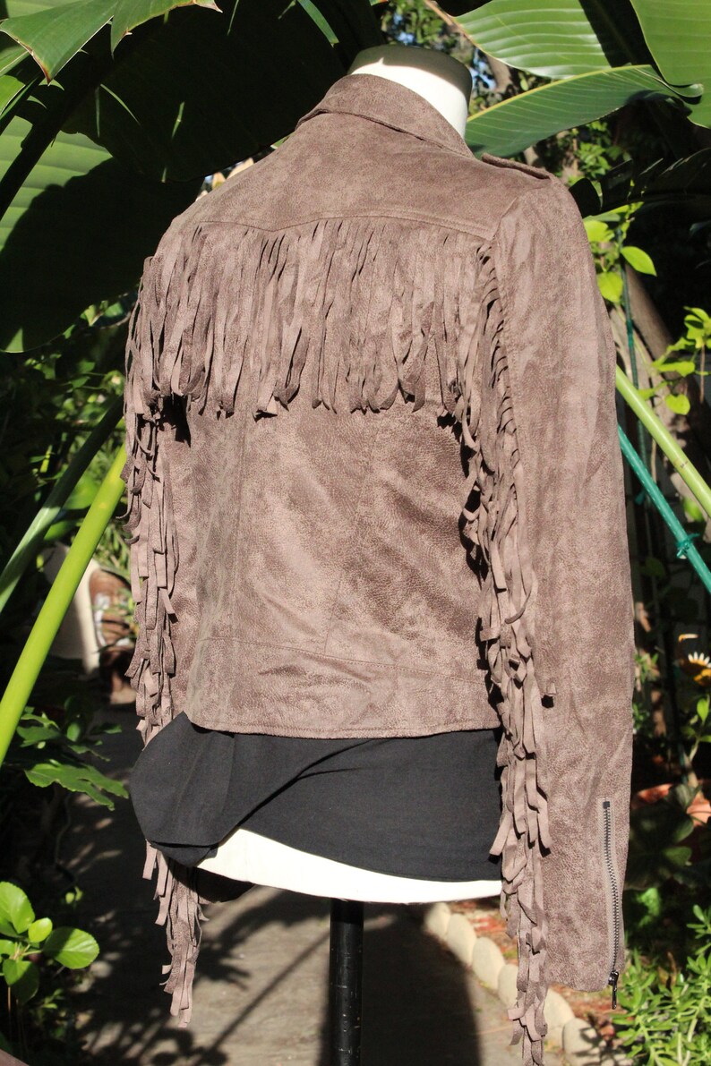 Fringe Chocolate Brown Faux Suede Motorcycle Jacket Vintage / 80s image 6