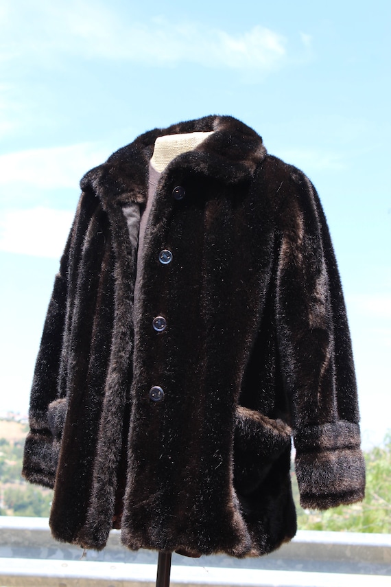 Vintage 50s Black Faux Fur Coat Mincara 8 (Vintag… - image 2