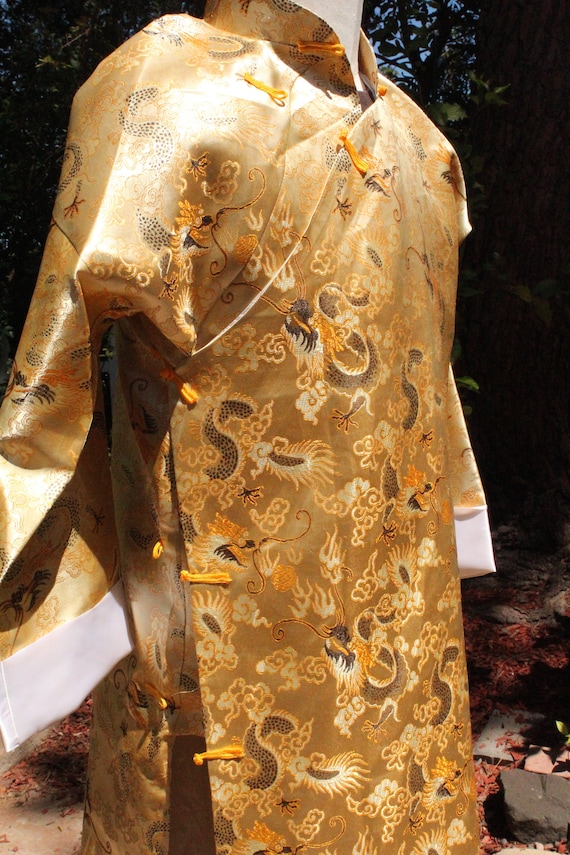 Golden Dragon Shiny Changshen Kimono Robe (Vintag… - image 8