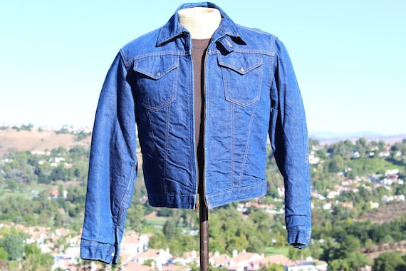 60s Blue Denim Jeans Jacket w Wool Lining 40 (Vin… - image 1