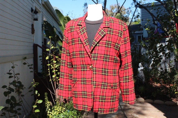 Vintage Red and Black Plaid Wool Blazer (Vintage … - image 1