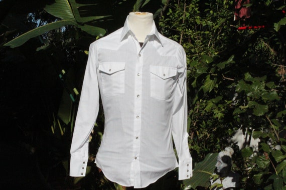 Vintage 60s White Pearl Snap Western Shirt 14 - 1… - image 1