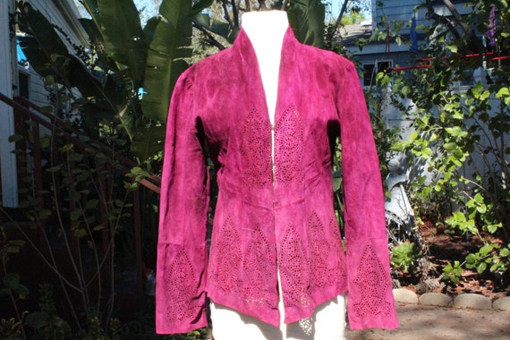 Red Burgundy Suede Leather Jacket w/ Lining (Vint… - image 1