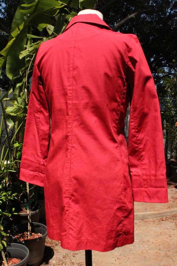 Mod Red Cotton Rain Coat Double Zipper Parka w Ch… - image 4