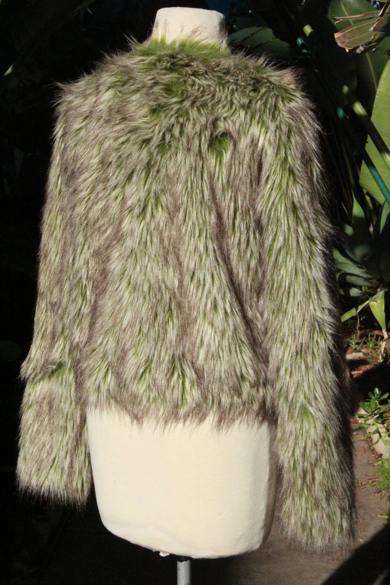 RARE Vintage Green Faux Fur Jacket w Beaded Closure Vintage / 80s image 7