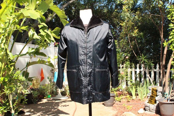 Vintage London Fog Black Windbreaker w Faux Fur C… - image 1