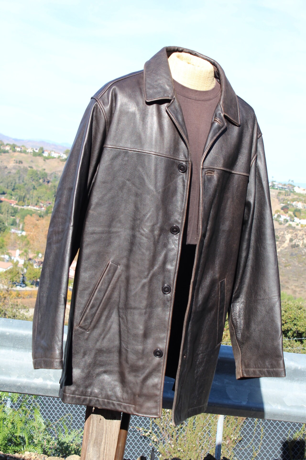 Vintage Dark Brown Leather Eddie Bauer XL Button up Coat (vintage