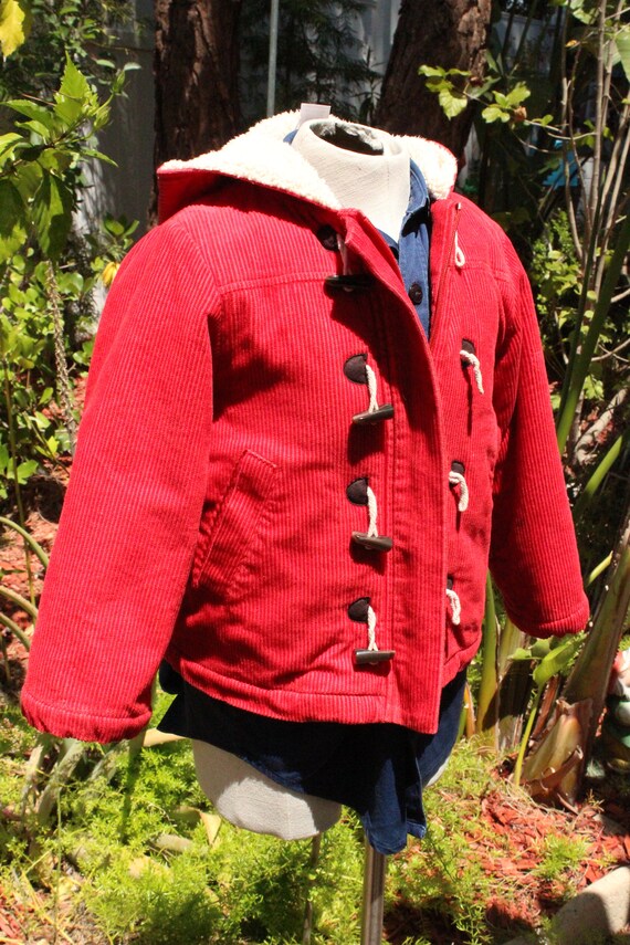 Kids Red Corduroy Shearling Toggle Parka 6 (Vinta… - image 2