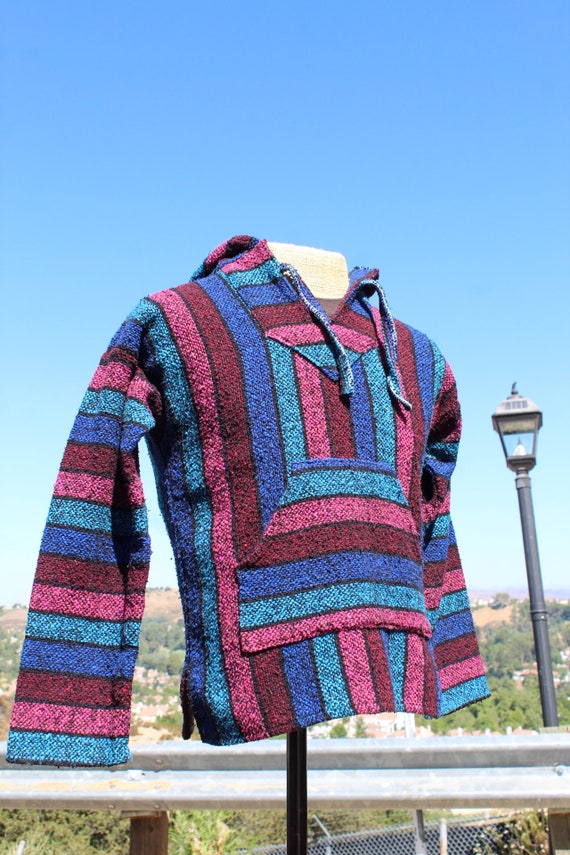 Blue / Pink Striped Baja Small Hoodie (Vintage / … - image 2