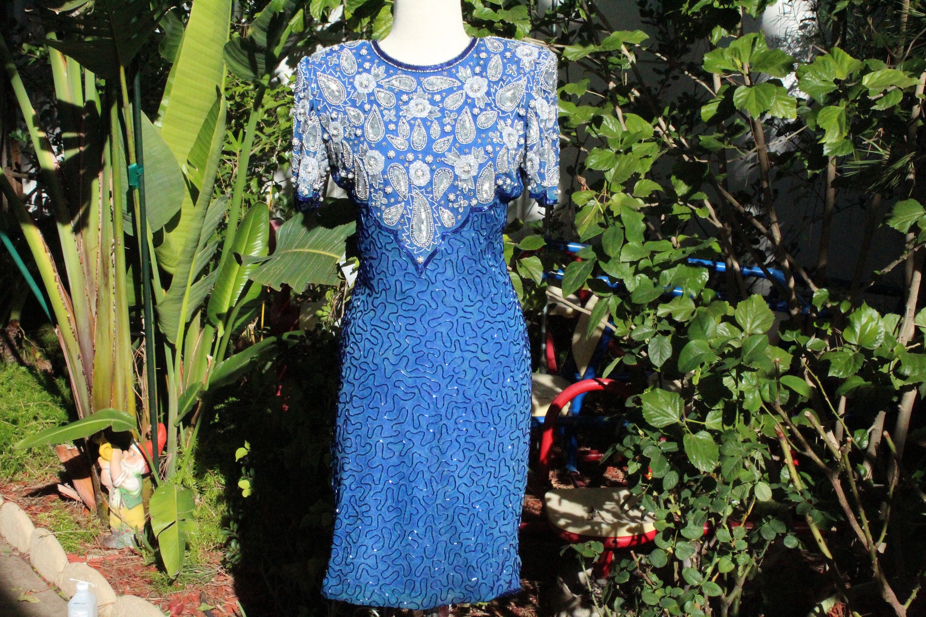 Vintage Blue Silk Beaded Laurence Kazar 