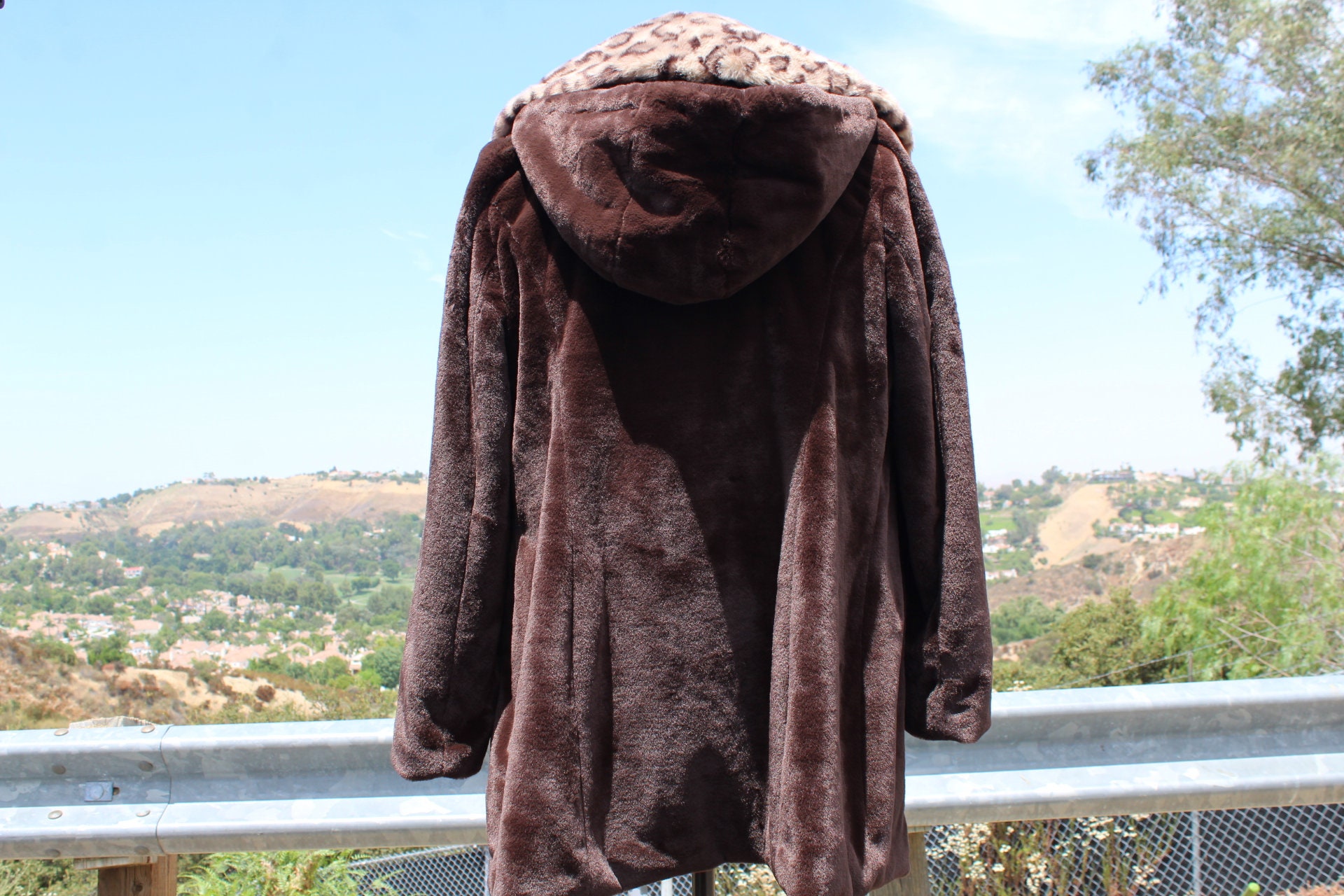 Off The Record Chocolate Brown Faux Leather and Fur Trim Coat