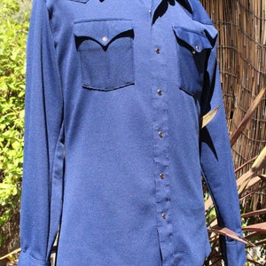 Vintage 70s Dark Blue Western Snap Shirt Vintage / 70s image 2