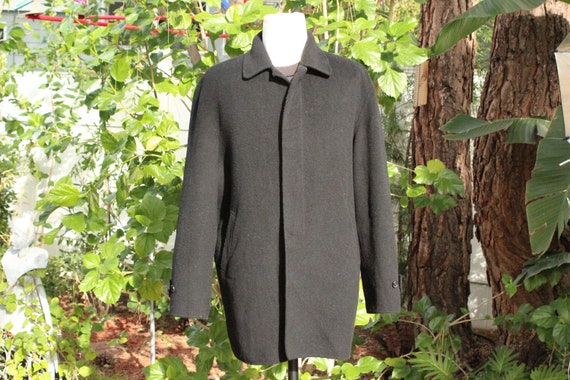 Men's Handmade Black Wool Car Coat (Handmade / 80s