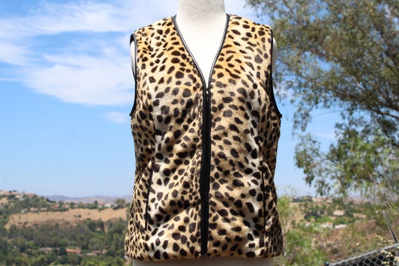 80s Faux Fur Cheetah Vest W Black Lining and Piping Small vintage 80s Etsy
