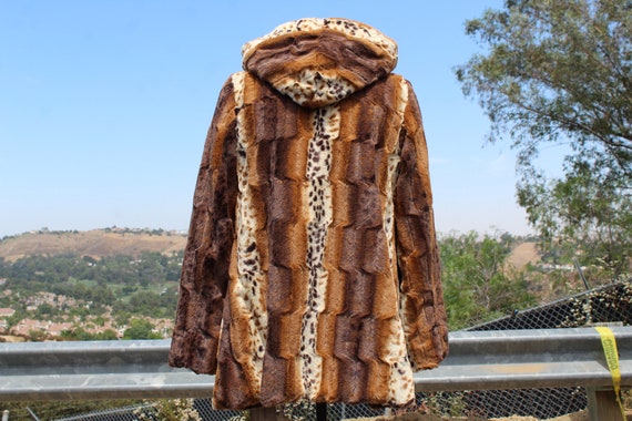 80s Faux Fur Cheetah Reversible Jacket w Toggles … - image 5