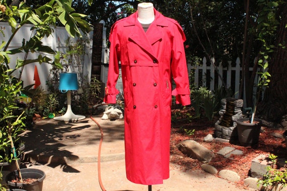 Long Red Double Breasted Trench Coat J 