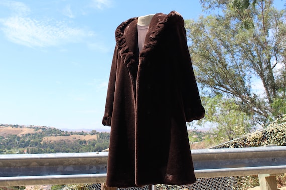 Chocolate Brown Faux Fur Coat with Hood (Vintage … - image 1