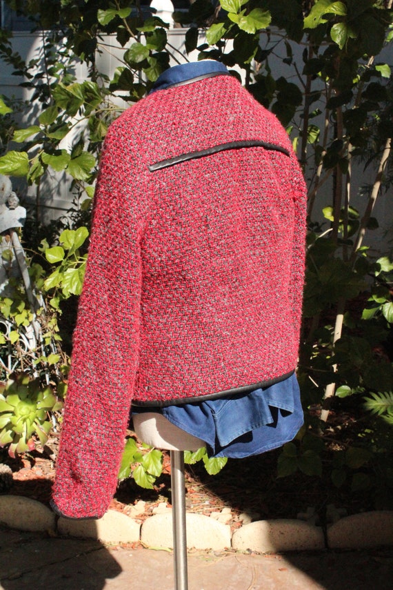 Small Red / Black Tweed Bomber Jacket (Vintage / … - image 3